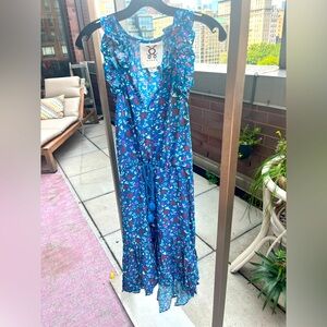 FIGUE Blue Floral High Low Dress Medium